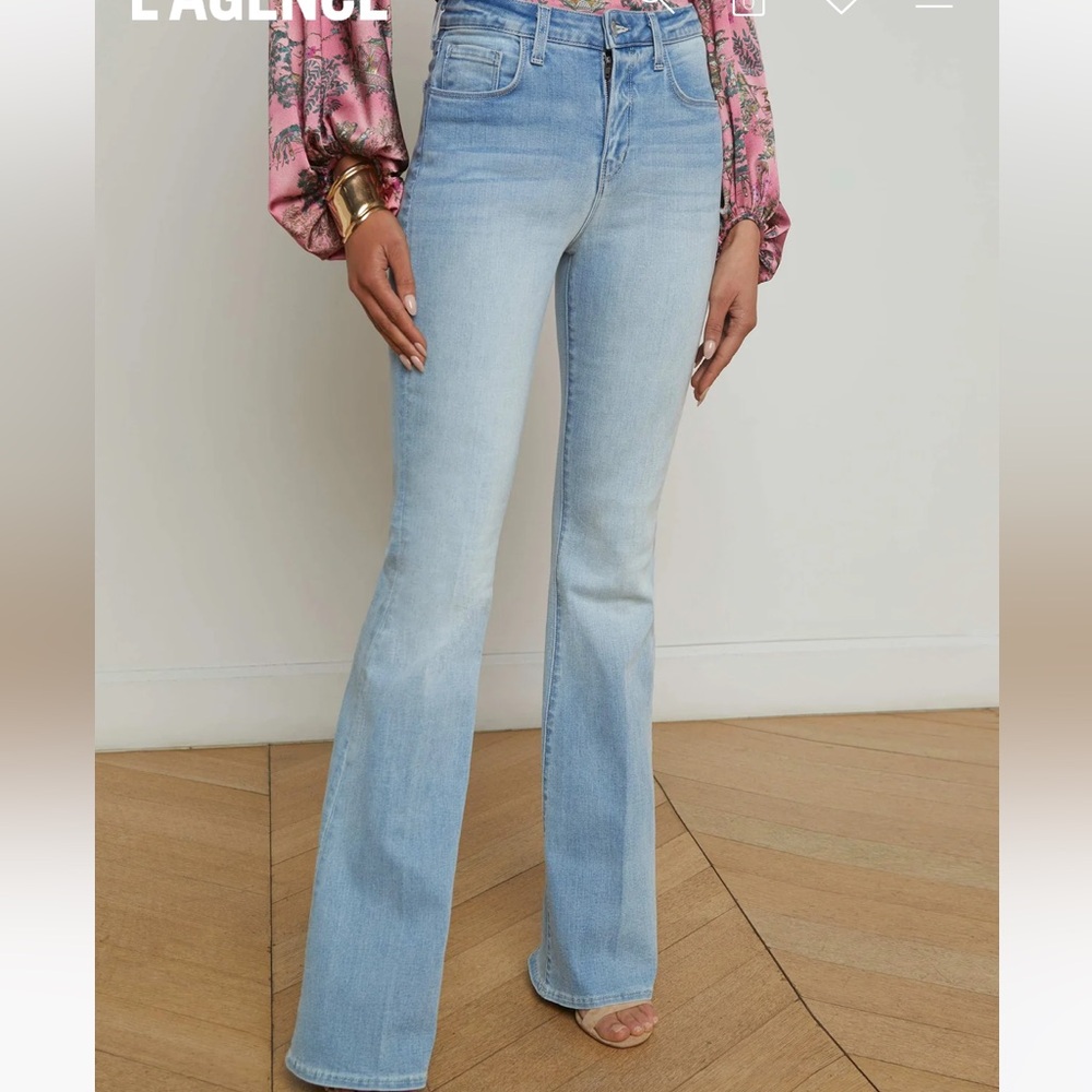 NEW L'AGENCE Marty in Dorian High Rise Blue Flare Wide Leg Jeans in 25